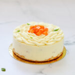 Gateau peches abricots avec pochage à la douille feuille
